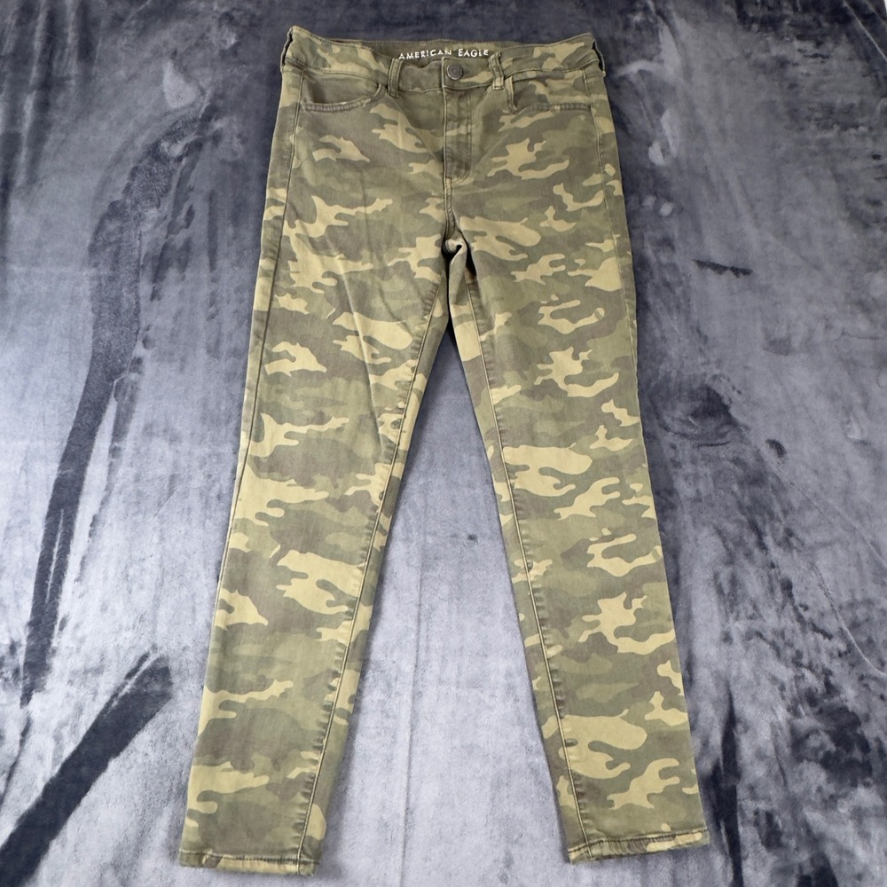American Eagle Hi-Rise Jegging Women 12 Short Green Camo Super Stretch Pants